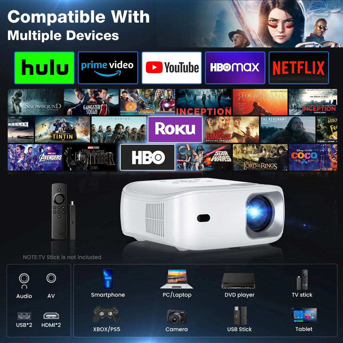 Portable Mini Projector with Wifi Bluetooth Speaker F52637