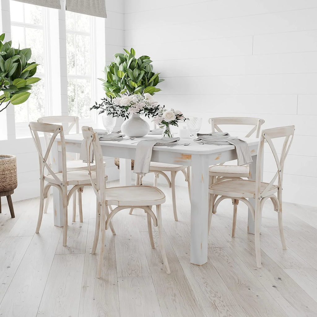 60" X 38" Rectangular Antique Rustic White Solid Pine Dining Table E300296