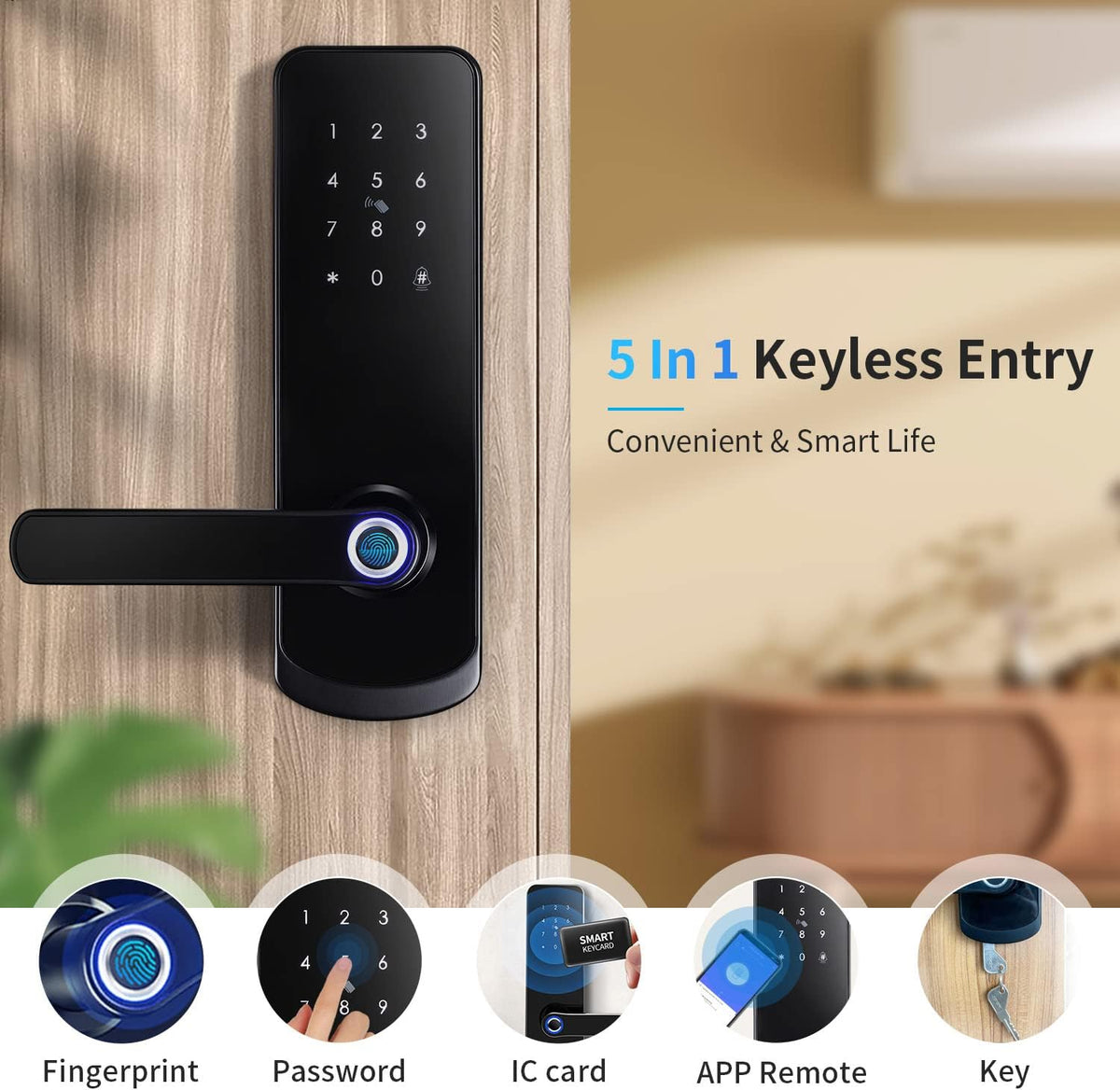 Smart Fingerprint Door Lock with Wi-Fi Touchscreen Keypad Deadbolt C53506