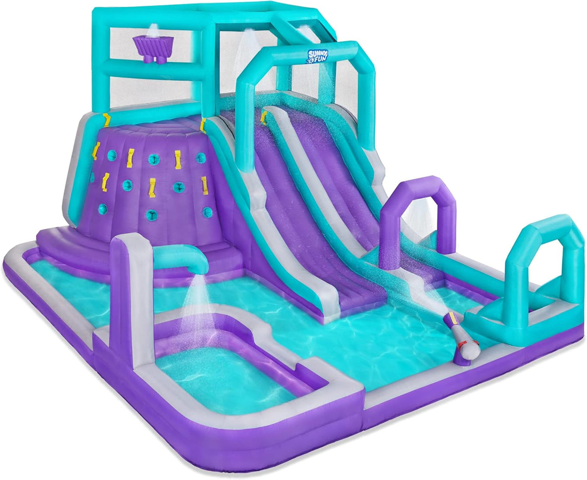 Inflatable Water Slide Park with Climbing Wall, 2 Slides, Pool, Air Pump & Carrying Case C9294