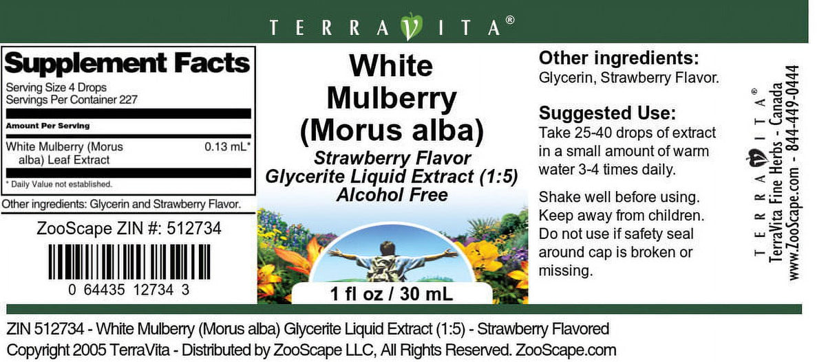 White Mulberry Glycerite Liquid Extract, Strawberry Flavored, 1 oz, 2-Pack C36001