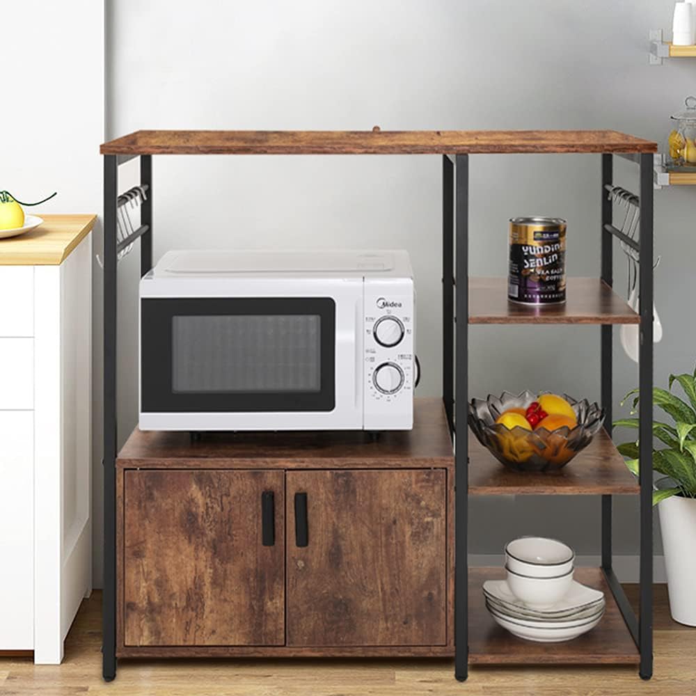 Rustic Brown 4 Tier Baker's Rack with Cabinet S724