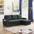 Black Queen Size Sleeper Sofa Bed with Storage Chaise H619