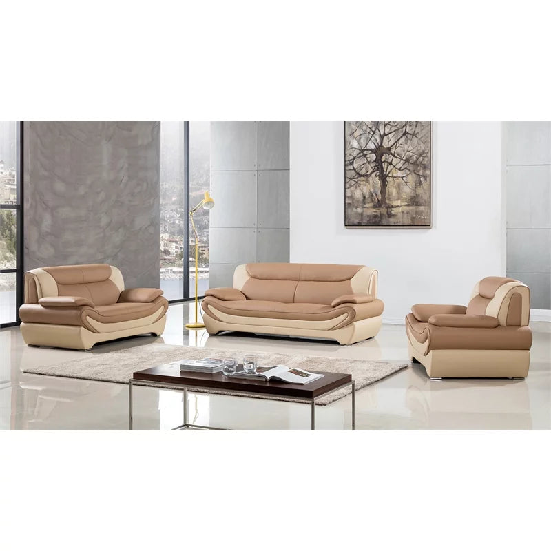 Camel Tan Ivory Faux Leather Loveseat Q639587