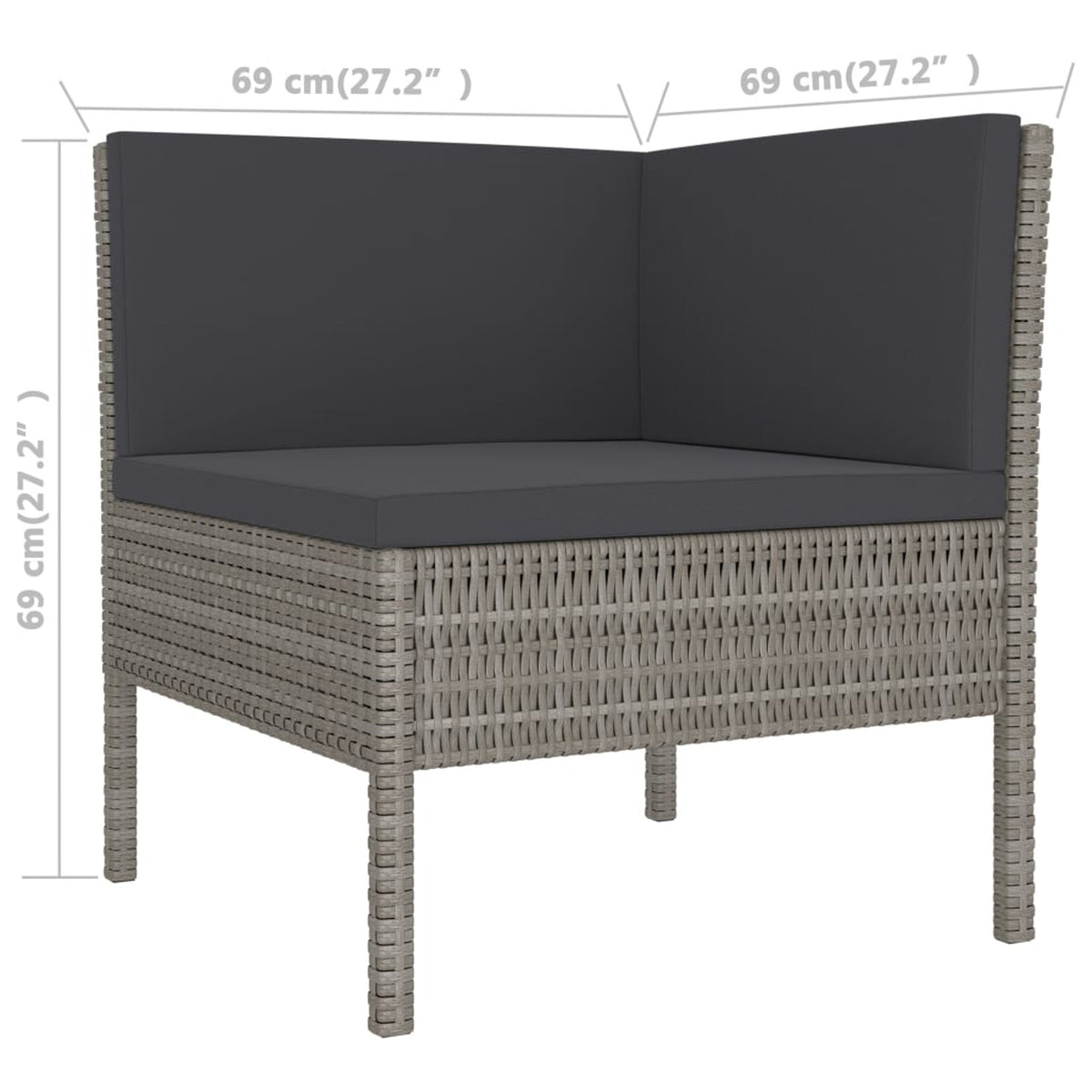 3 Piece Poly Rattan Outdoor Sectional Sofa Set with Cushions Steel Frame W660286