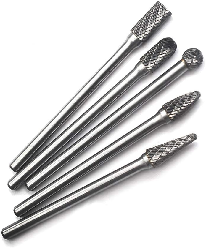 Carbide Burr File Set 5pcs 1/4 Inch Shank Double Cut Rotary Burr R554581