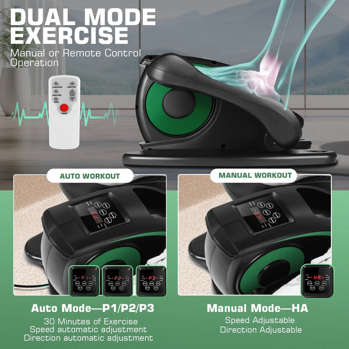 Under Desk Elliptical Pedal Exerciser with Remote & Data Monitor R806