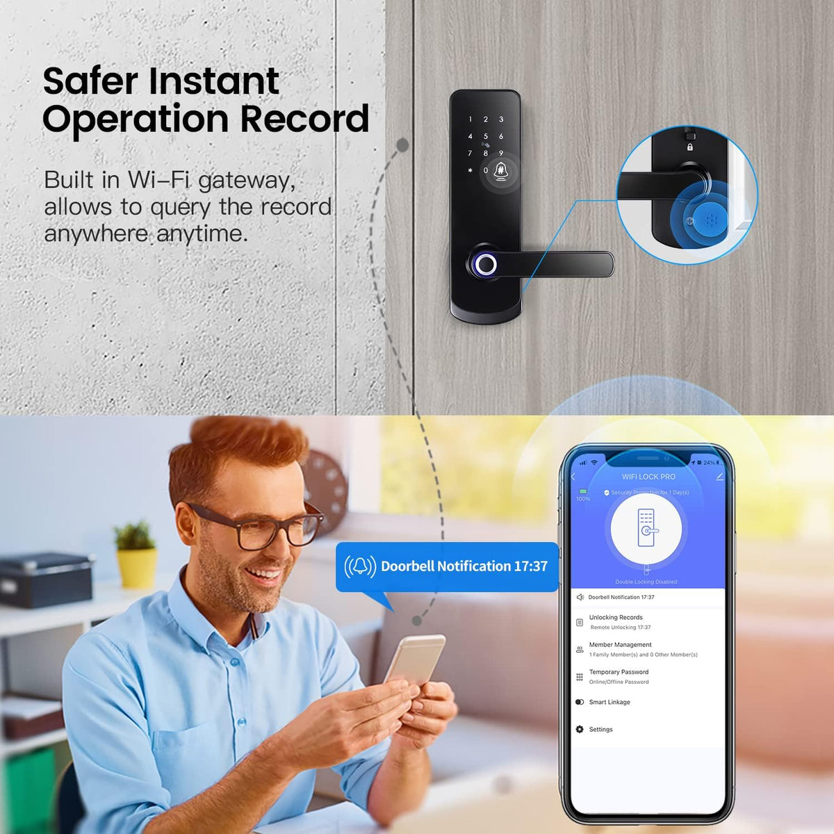 Smart Fingerprint Door Lock with Wi-Fi Touchscreen Keypad Deadbolt C53506