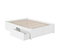 White Solid Wood Platform Bed with Footboard and 2 Storage Drawers P64998