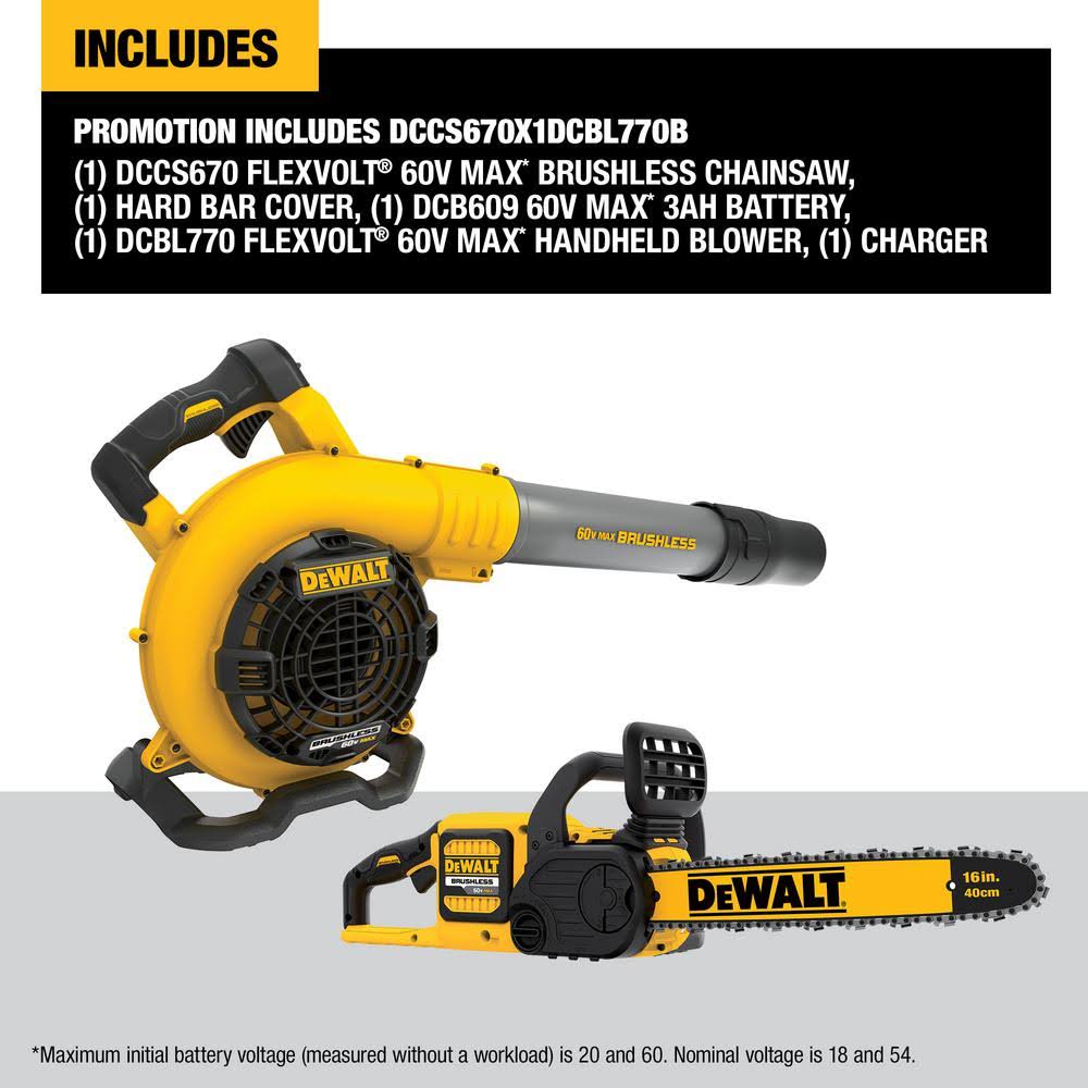 16 in. 60V Max Cordless Brushless Chainsaw with 3.0Ah Battery & Charger with Handheld Blower B1838