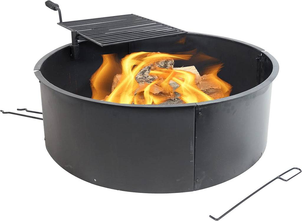 36 Inch Heavy Duty Steel Wood Burning Fire Pit with Cooking Grate and Fire Poker D684