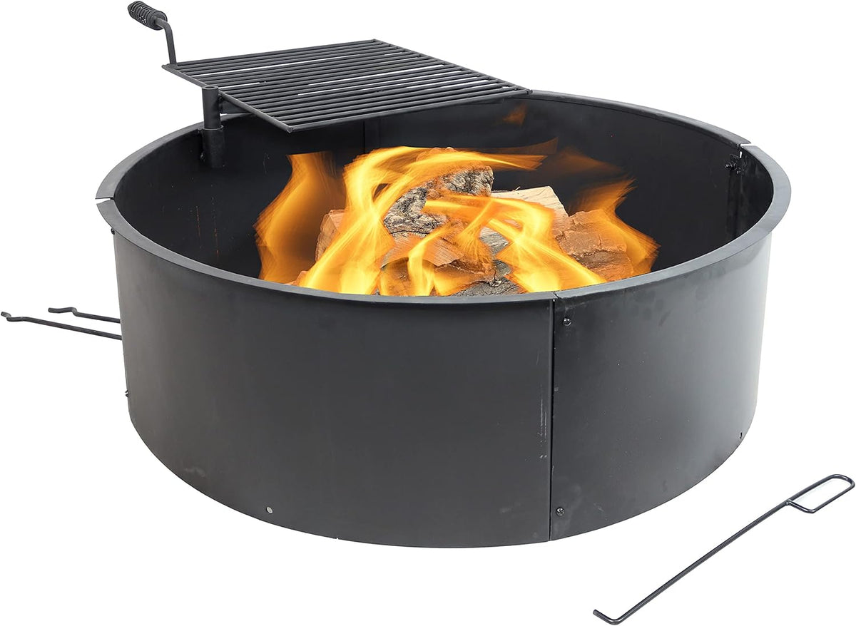 36 Inch Heavy Duty Steel Wood Burning Fire Pit with Cooking Grate and Fire Poker D684