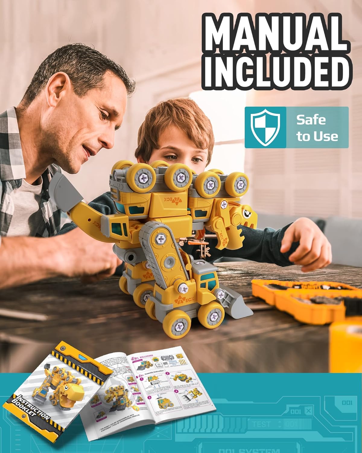 5-in-1 86 Piece Dinosaur Take Apart Toys Excavator Toy with Lights and Sounds L382702