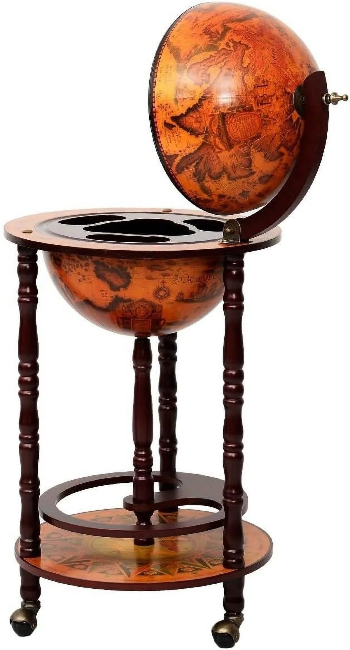 36 Inches Wood Globe Bar Shelf Rack With Wheels B309215