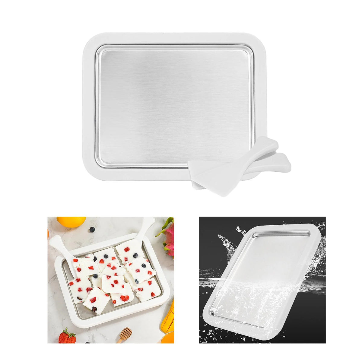 White Ice Cream Maker Roller Pan with 2 Scrapers Z933