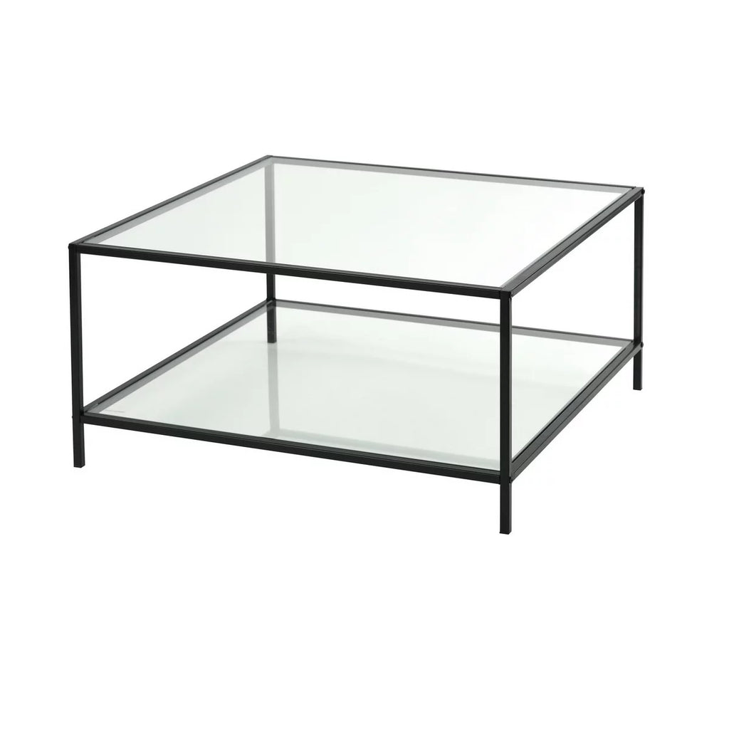 Square Tempered Glass Coffee Table with Storage Rack, Black E715666
