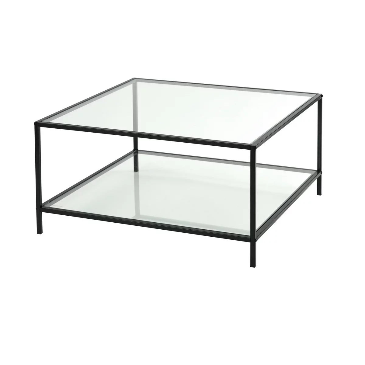 Square Tempered Glass Coffee Table with Storage Rack, Black E715666