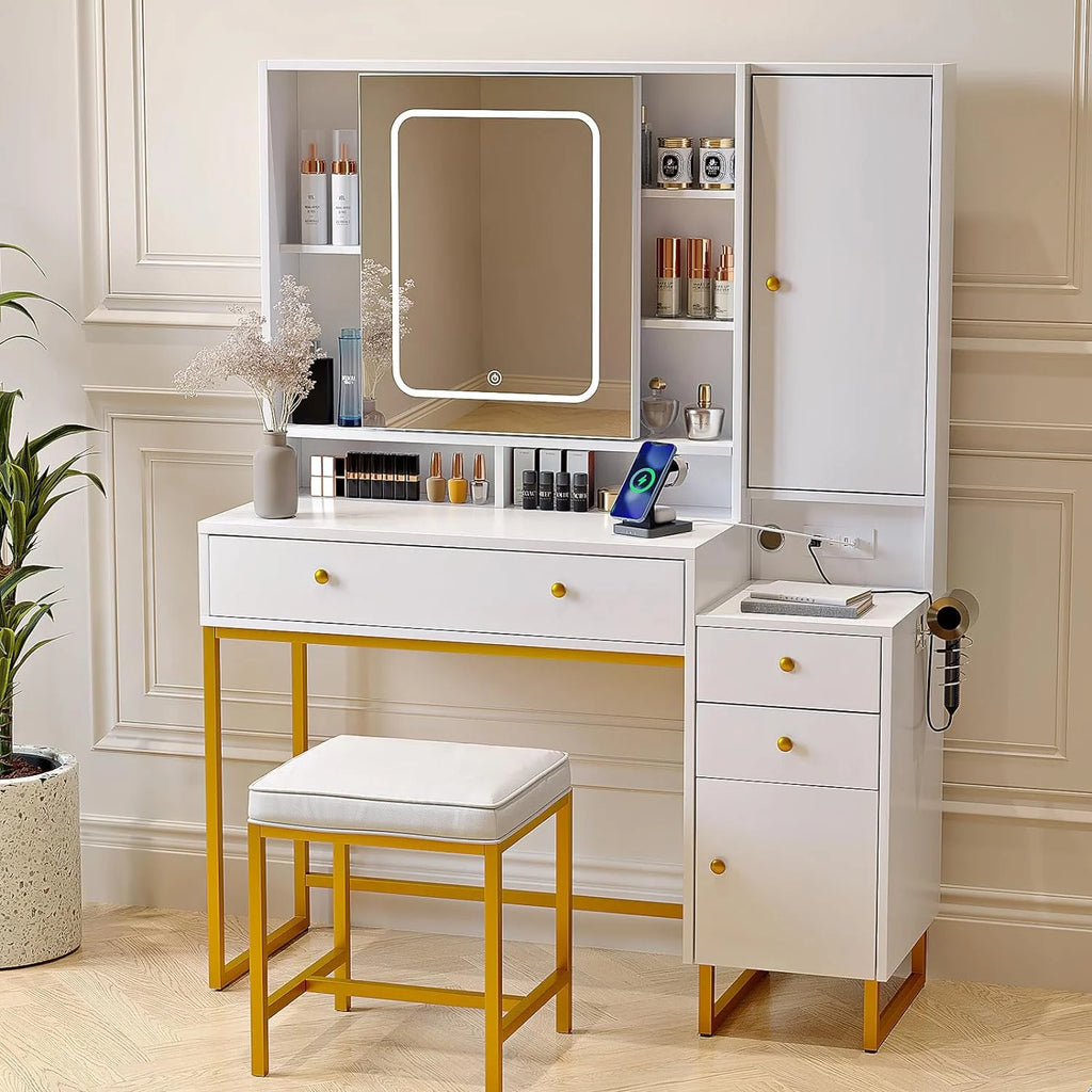 Vanity Set with Lighted Mirror and Stool U266269
