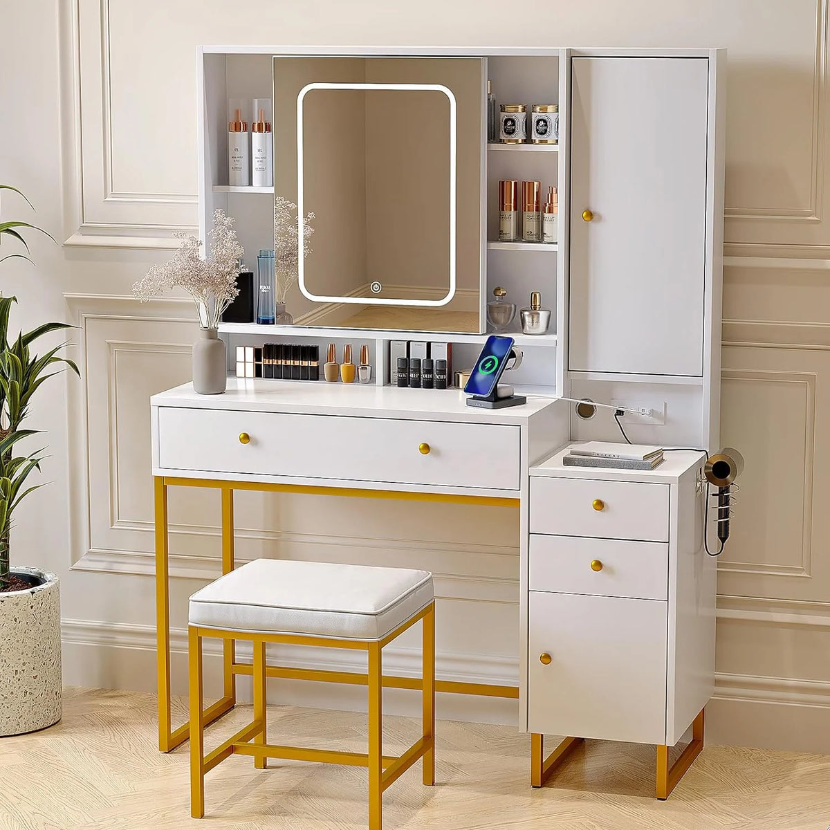Vanity Set with Lighted Mirror and Stool U266269