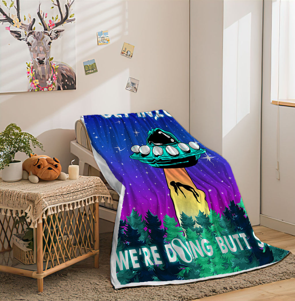 Purple Flannel Throw Blanket with Alien Print Q827406