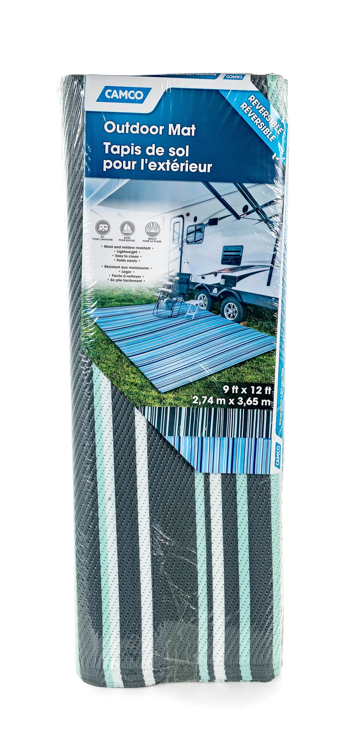 Reversible RV Awning and Outdoor Mat 9-feet x 12-feet Multicolor W824