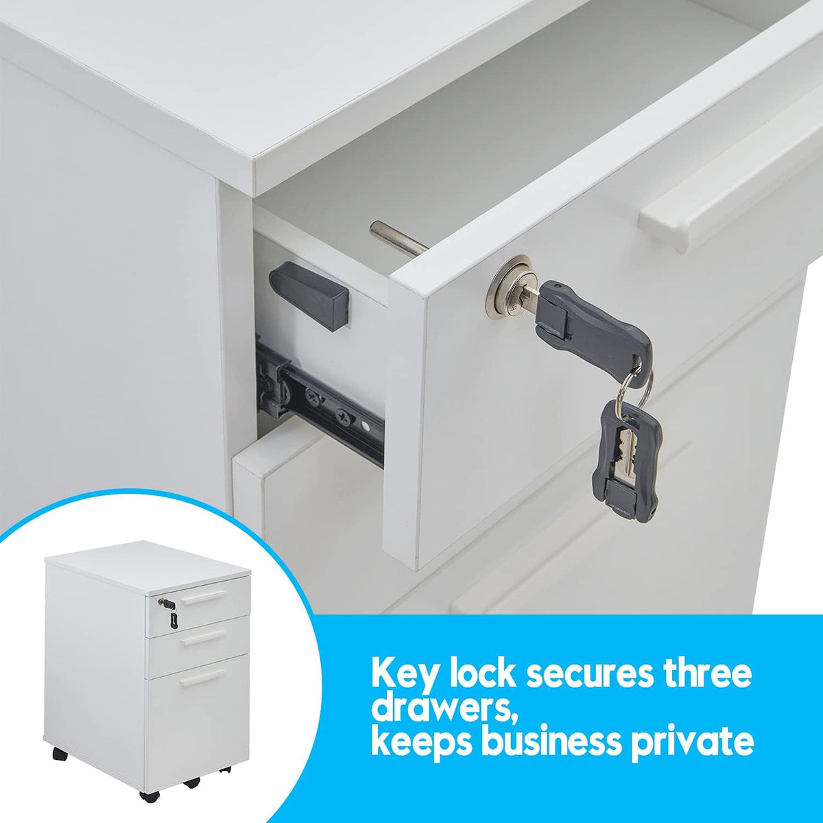 White 3-Drawer Filing Cabinet with Lock Q169