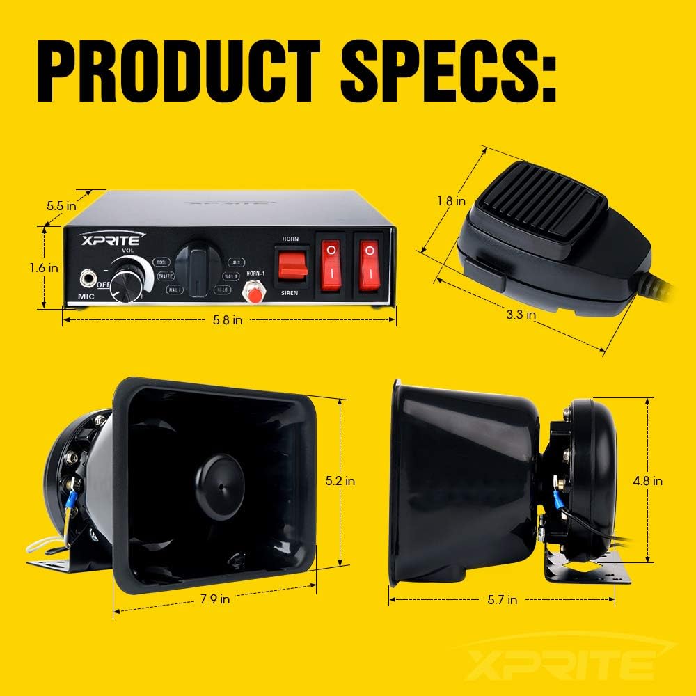 200 Watt 8 Tones Emergency Warning Siren Speaker PA System Kit with Handheld Microphone H484