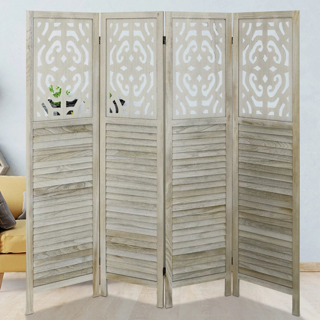 4 Panels Wood Carved Room Divider H3853