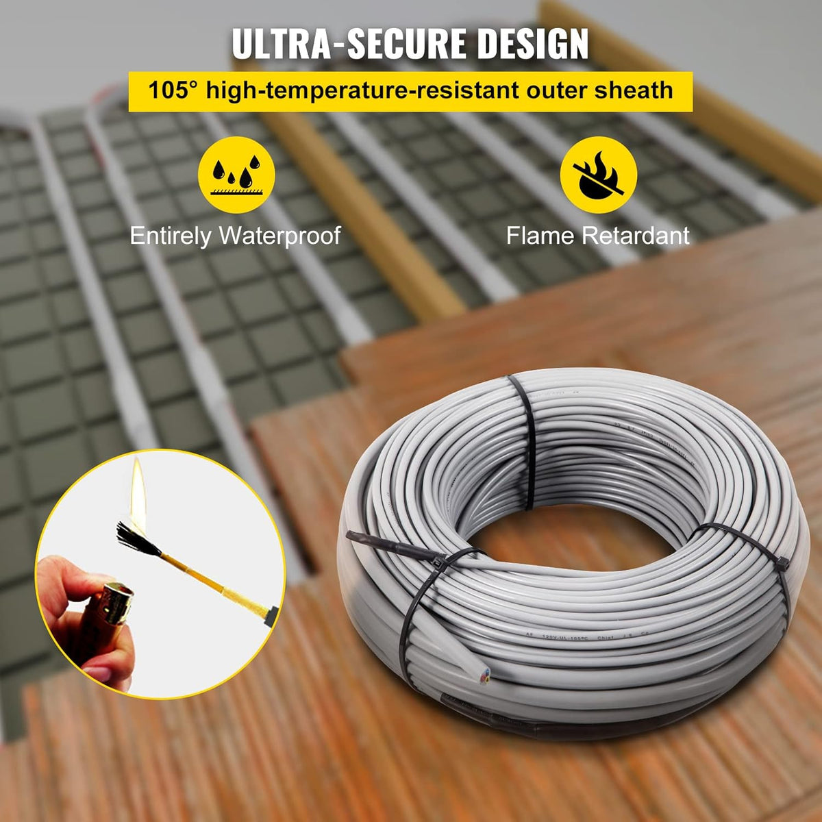 Floor Heating Cable 145.3 Square Feet with Temperature Control Panel X527254