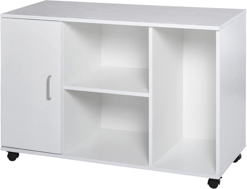 Black Wood Rolling File Cabinet with 3 Open Shelves and Door U629698