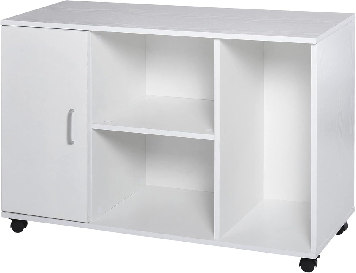 Black Wood Rolling File Cabinet with 3 Open Shelves and Door U629698