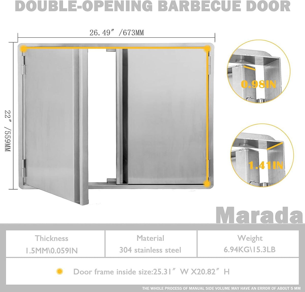 304 Brushed Stainless Steel BBQ Access Door (26 W x 22 H) L762
