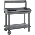 36" x 18" x 47" Wood Potting Bench Work Table with 2 Wheels, Grey N825313