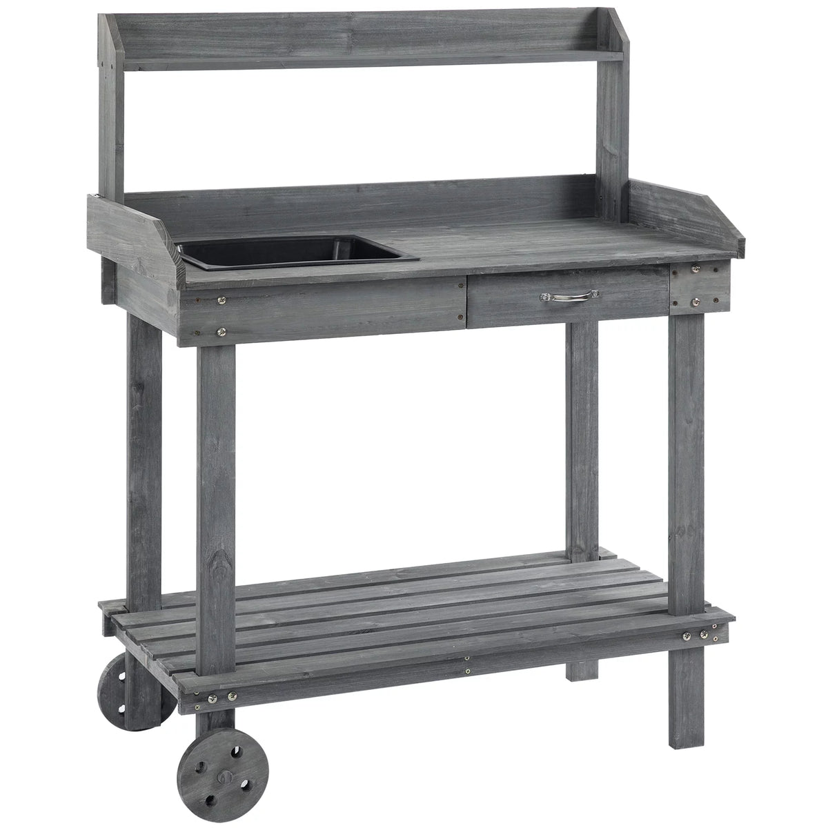 36" x 18" x 47" Wood Potting Bench Work Table with 2 Wheels, Grey N825313