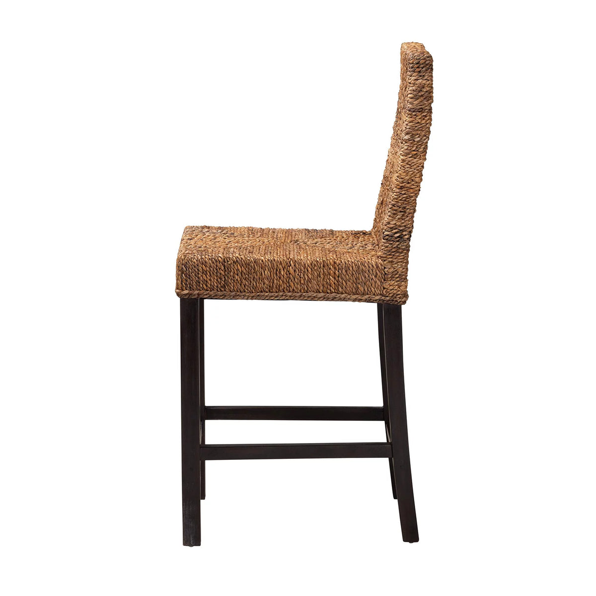 Dark Brown Mahogany Wood and Seagrass Counter Stool K4565