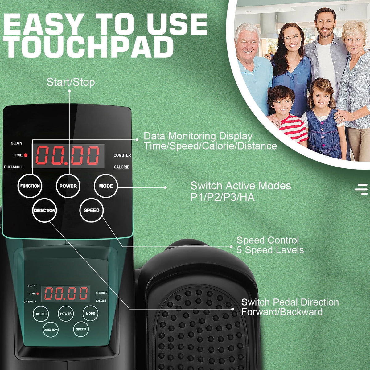 Under Desk Elliptical Pedal Exerciser with Remote & Data Monitor R806