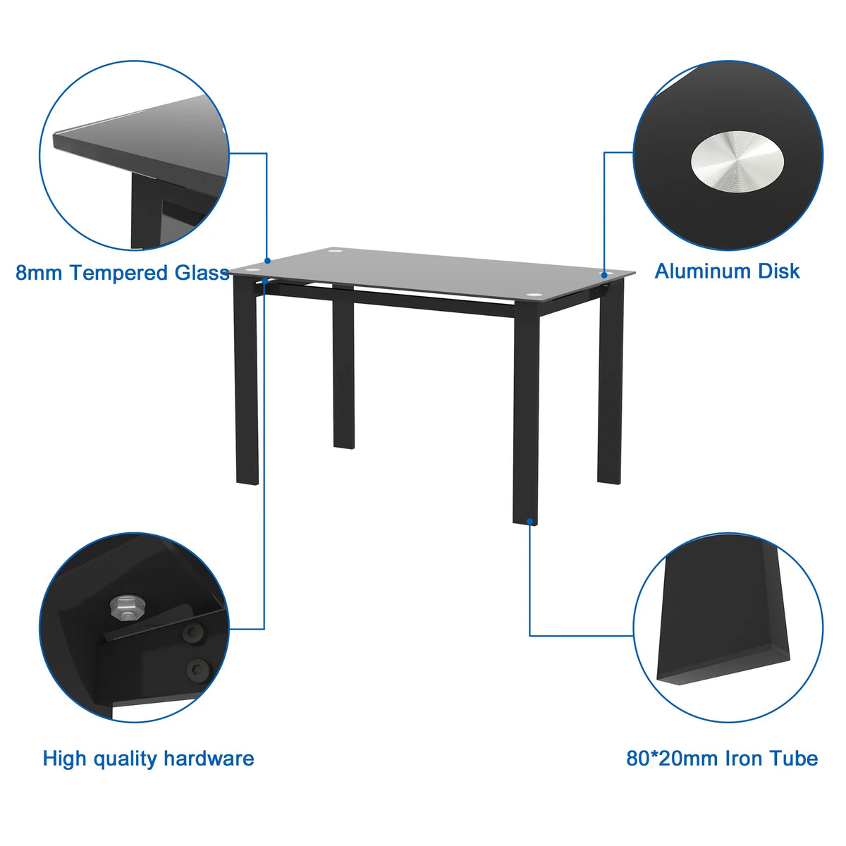 Black Rectangular Tempered Glass Dining Table I93047
