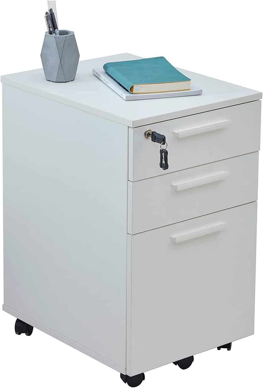 White 3-Drawer Filing Cabinet with Lock Q169