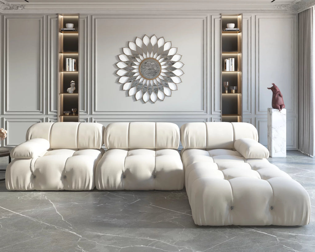 L-Shaped Velvet 3-Seat Sofa with Ottoman M87811