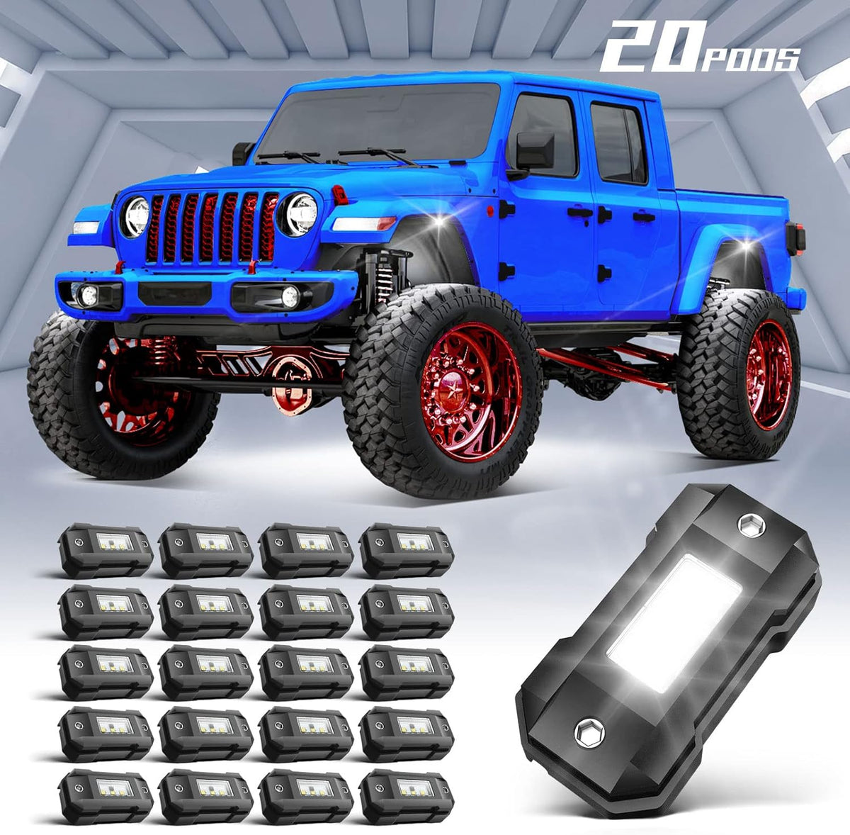 White 16 Pod Waterproof LED Rock Lights for Car Truck SUV Offroad Boat ATV UTV W171