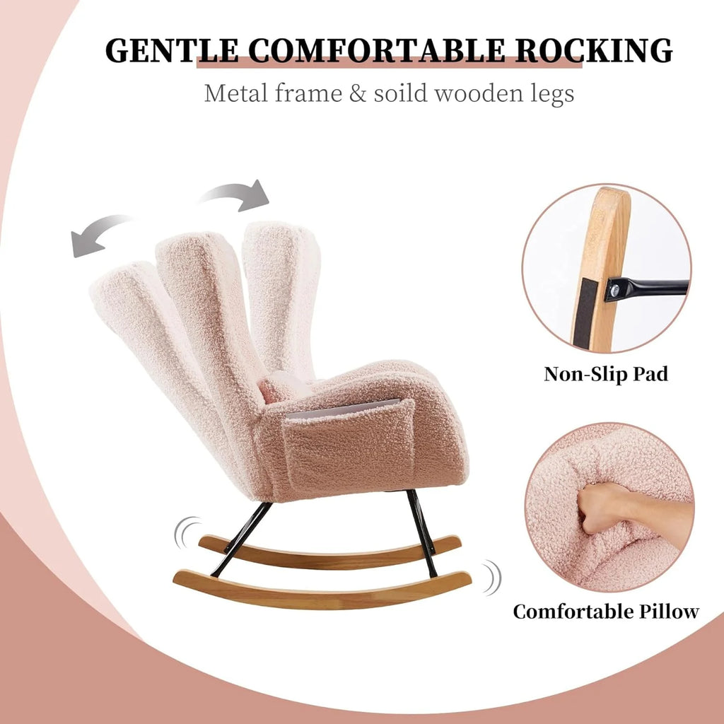 Pink Teddy Upholstered Rocking Chair with Pillow T165