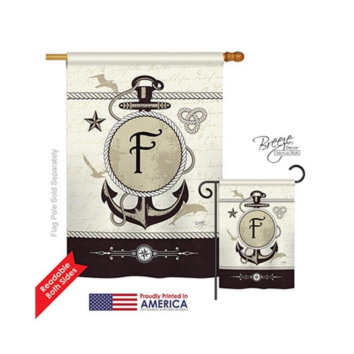 Nautical Monogram 2-Sided Vertical House Flag - 28 x 40 in. C57819