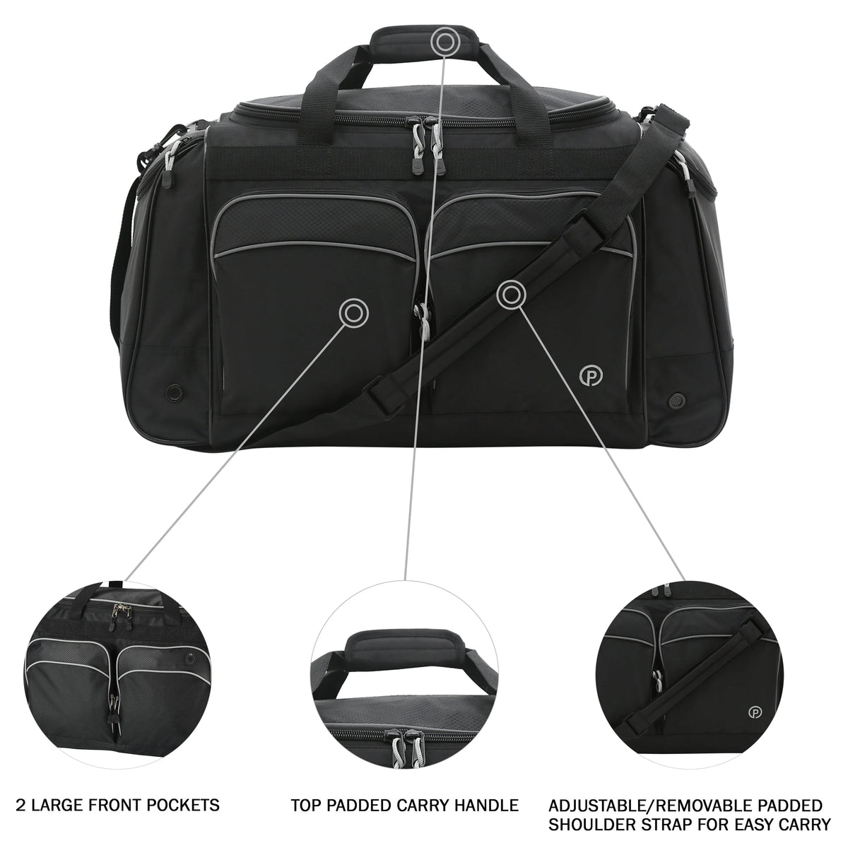 Polyester Sport and Travel Duffel Bag, Black S578