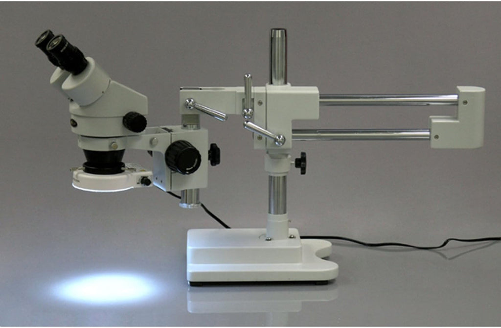 Binocular Stereo Zoom Microscope, 3.5X-90X Magnification, LED Ring Light, Double-Arm Boom Stand Y72393