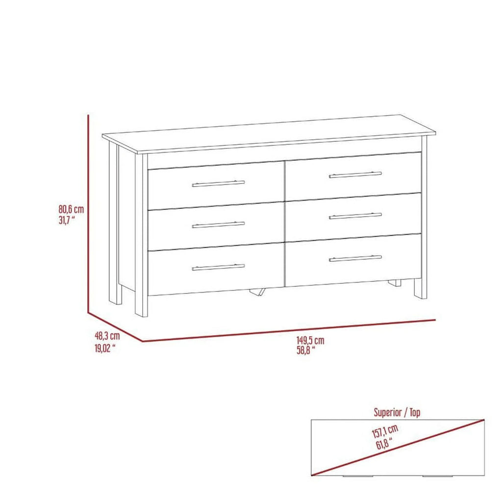6 Drawer Engineered Wood Double Dresser D571064