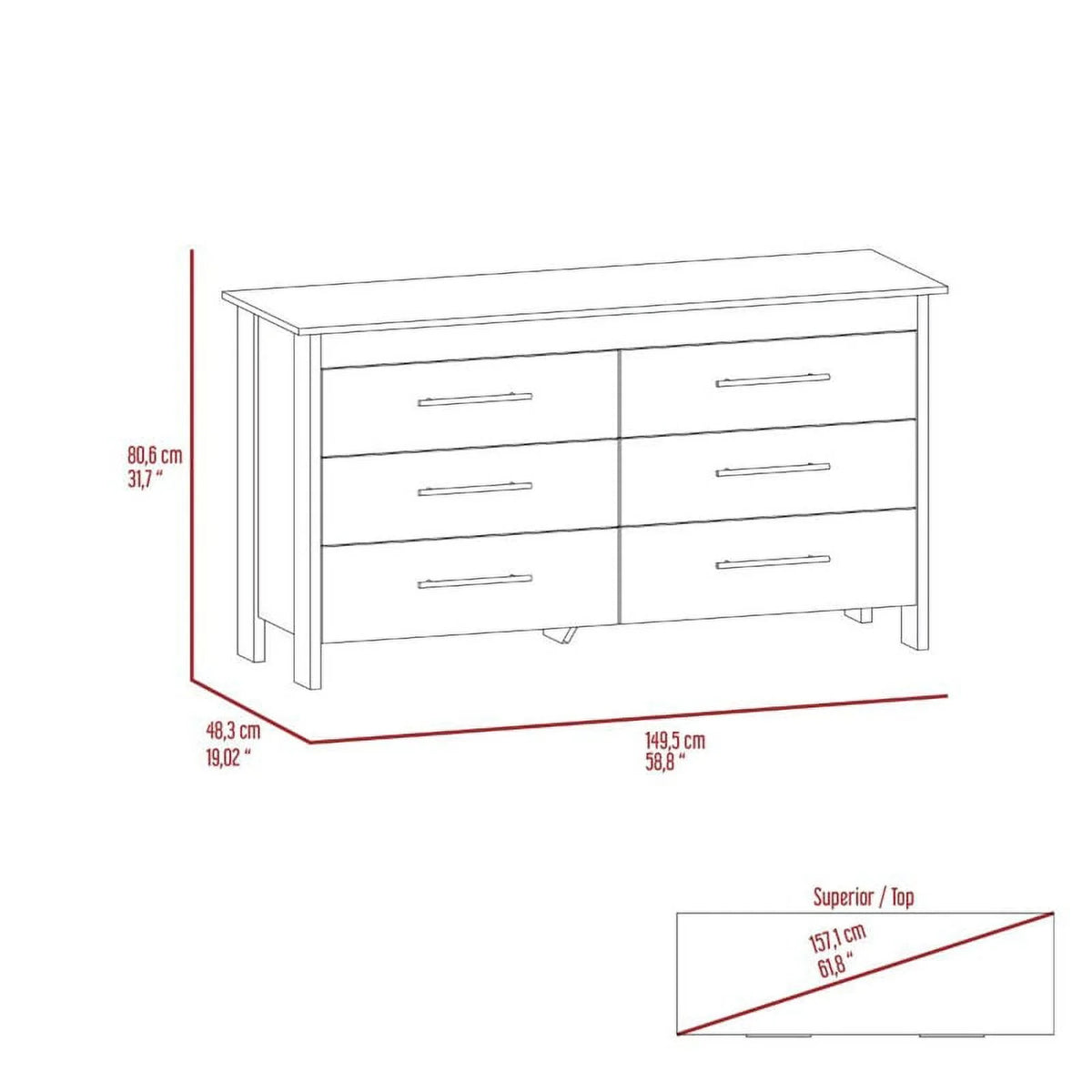 6 Drawer Engineered Wood Double Dresser D571064