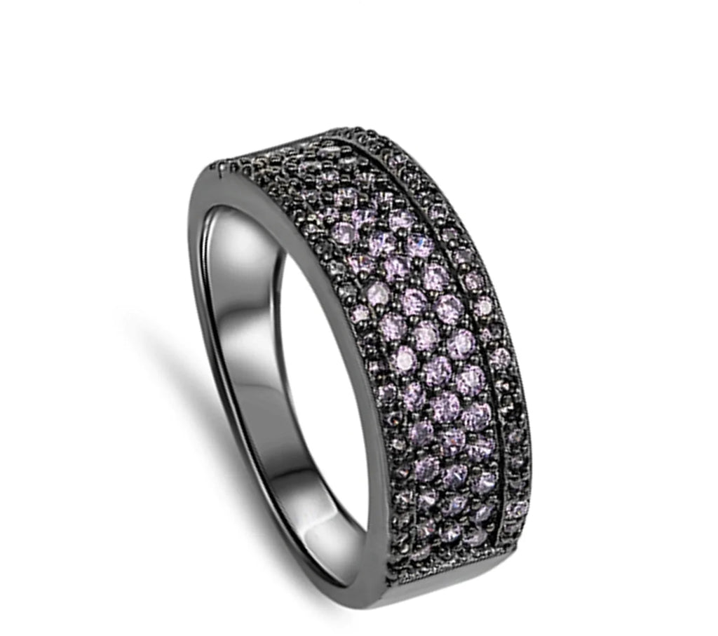 Black Tone Simulated Amethyst Ring .925 Sterling Silver Band Purple CZ Size 6 C2804