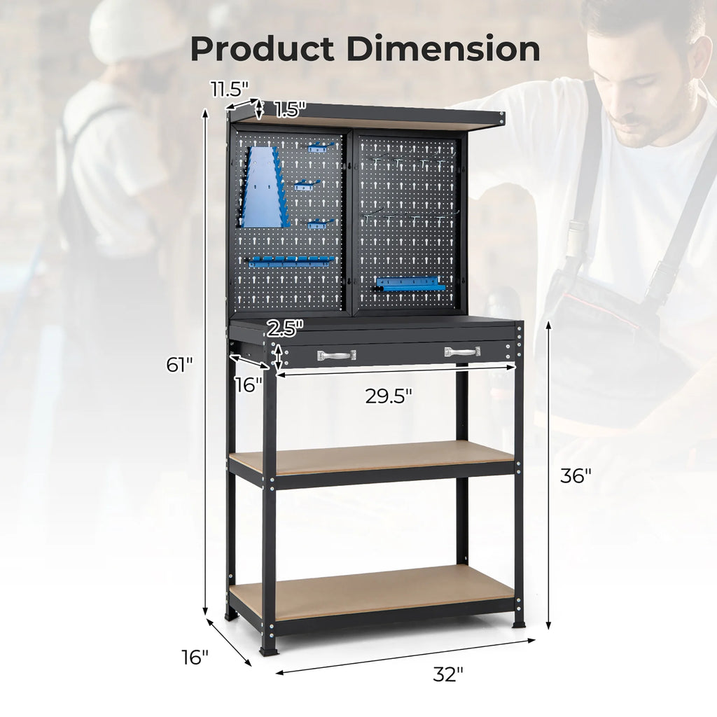 Heavy-Duty Workbench with 2 Shelves Y1023