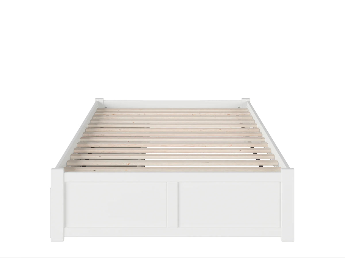 White Solid Wood Platform Bed with Footboard and 2 Storage Drawers P64998