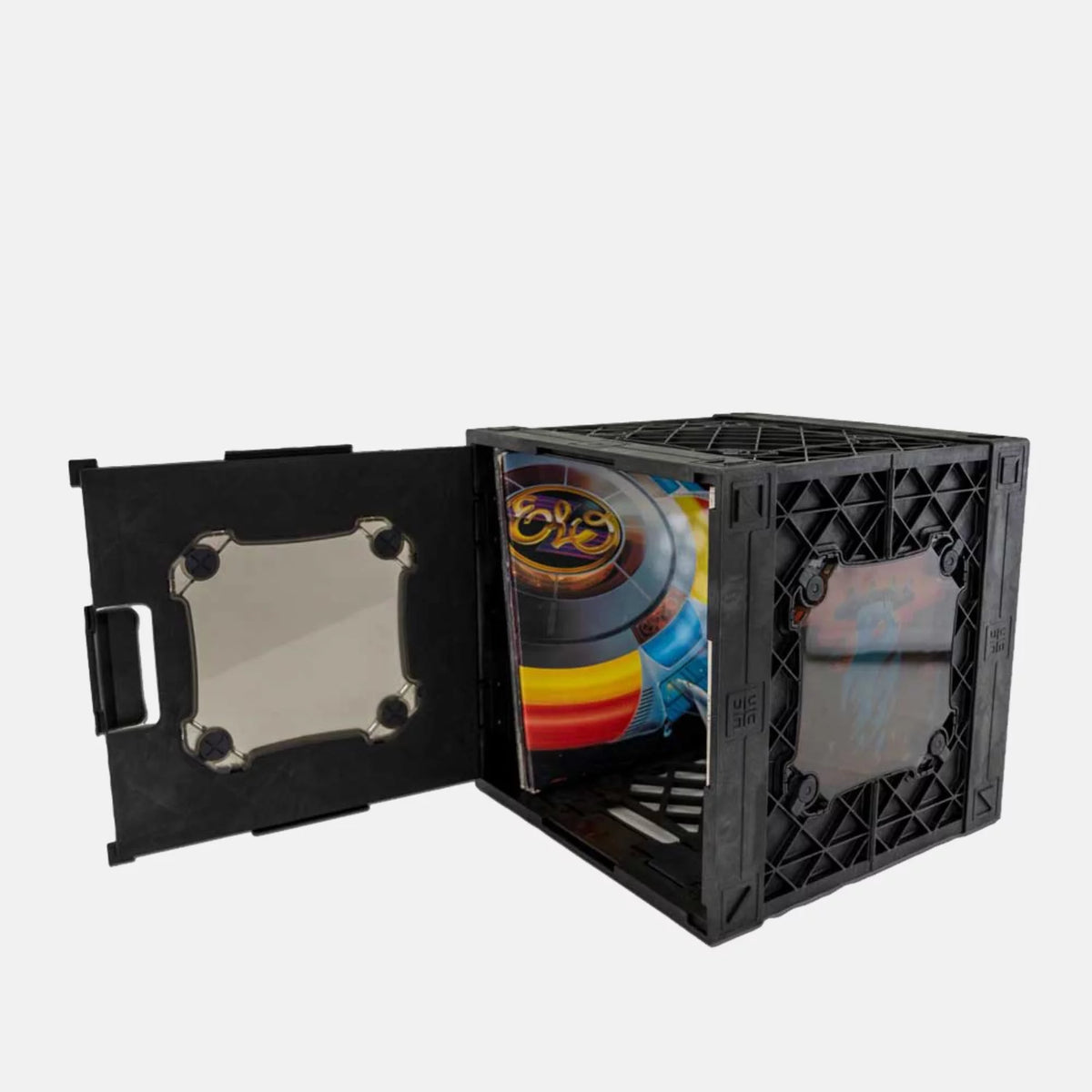 Vinyl Record Storage Crate with Divider and Transparent Panels E326195